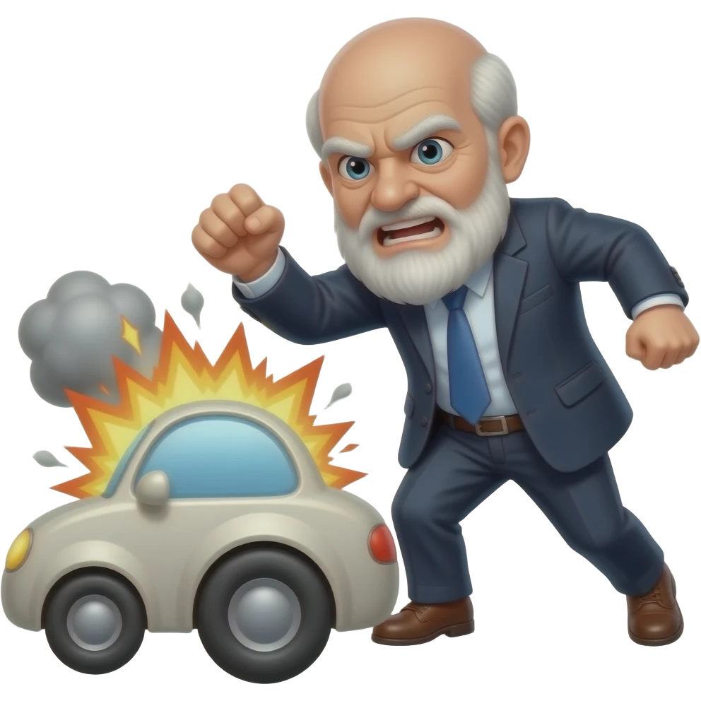 A bald, old, evil Jewish man striking down a car emoji