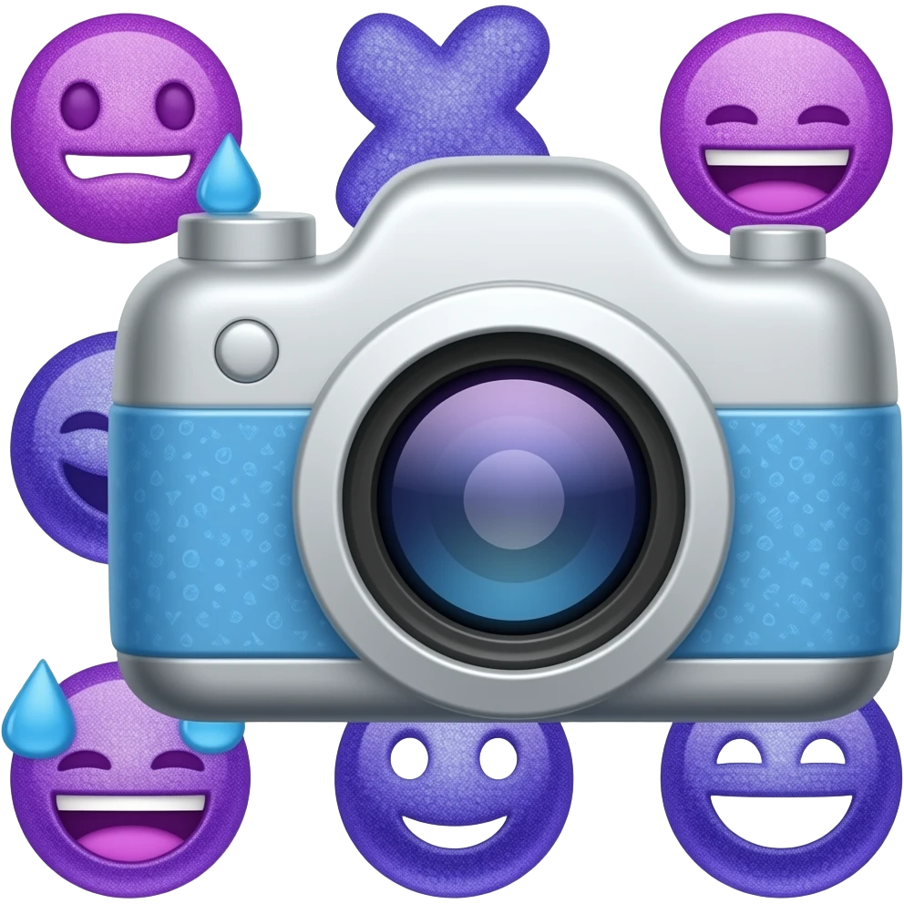 Фотоаппарат несколько эмодзис блёстками в Фиолетовосиний цвете emoji