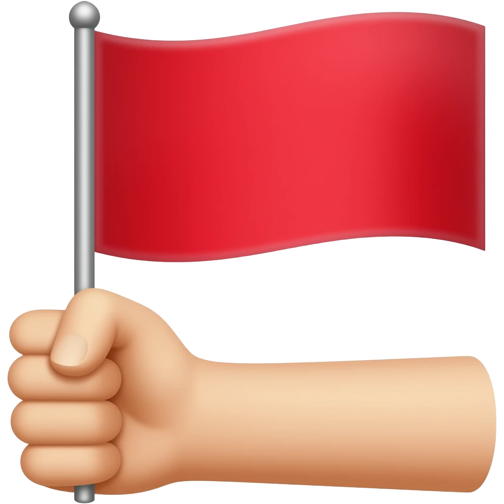 A hand holding a red flag emoji