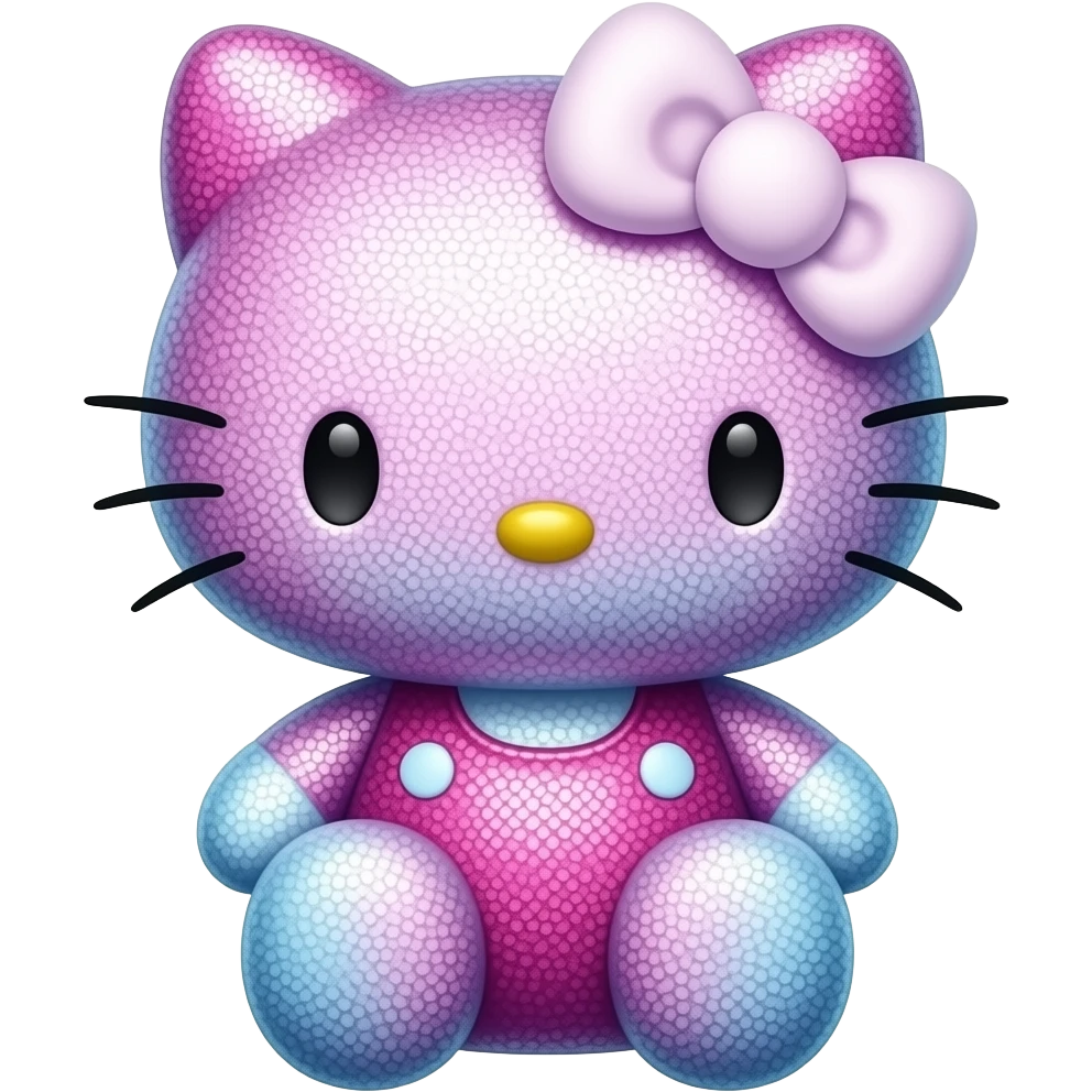 Neon pink blue and purple glitter hello Kitty with white bow with with front paws emoji