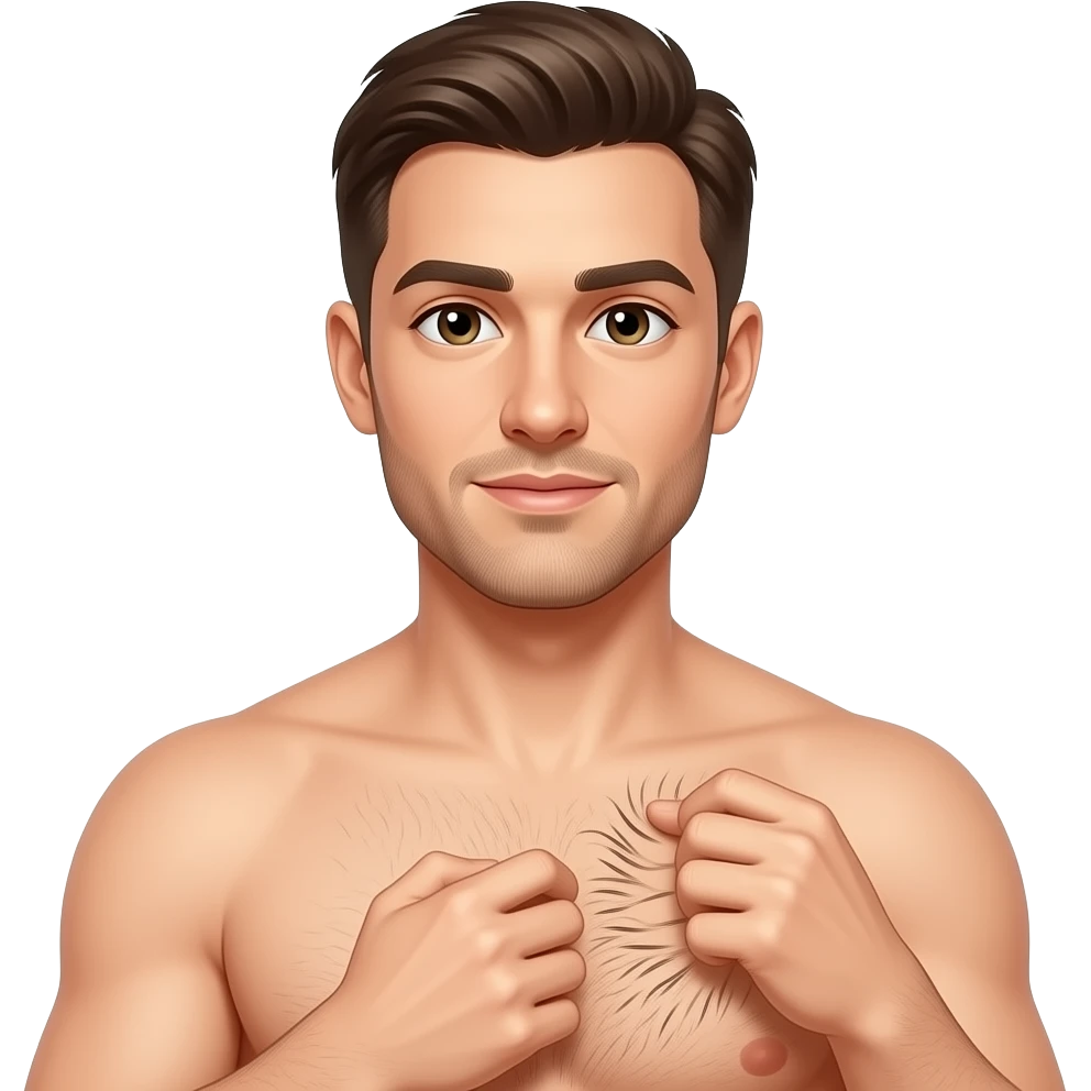 a topless man pulling his chest hair emoji