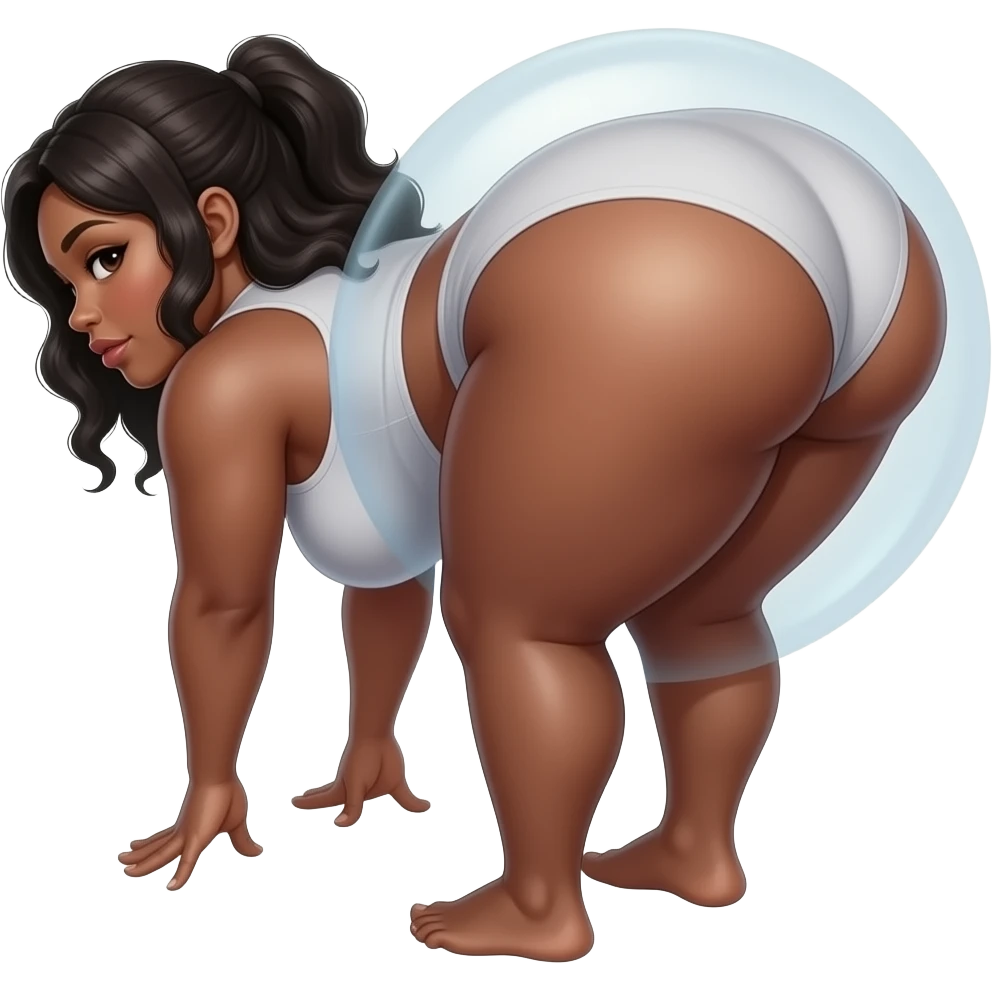 big booty slim thick darkskin woman showing her buttocks bent over with a bubble saying slap my ass emoji