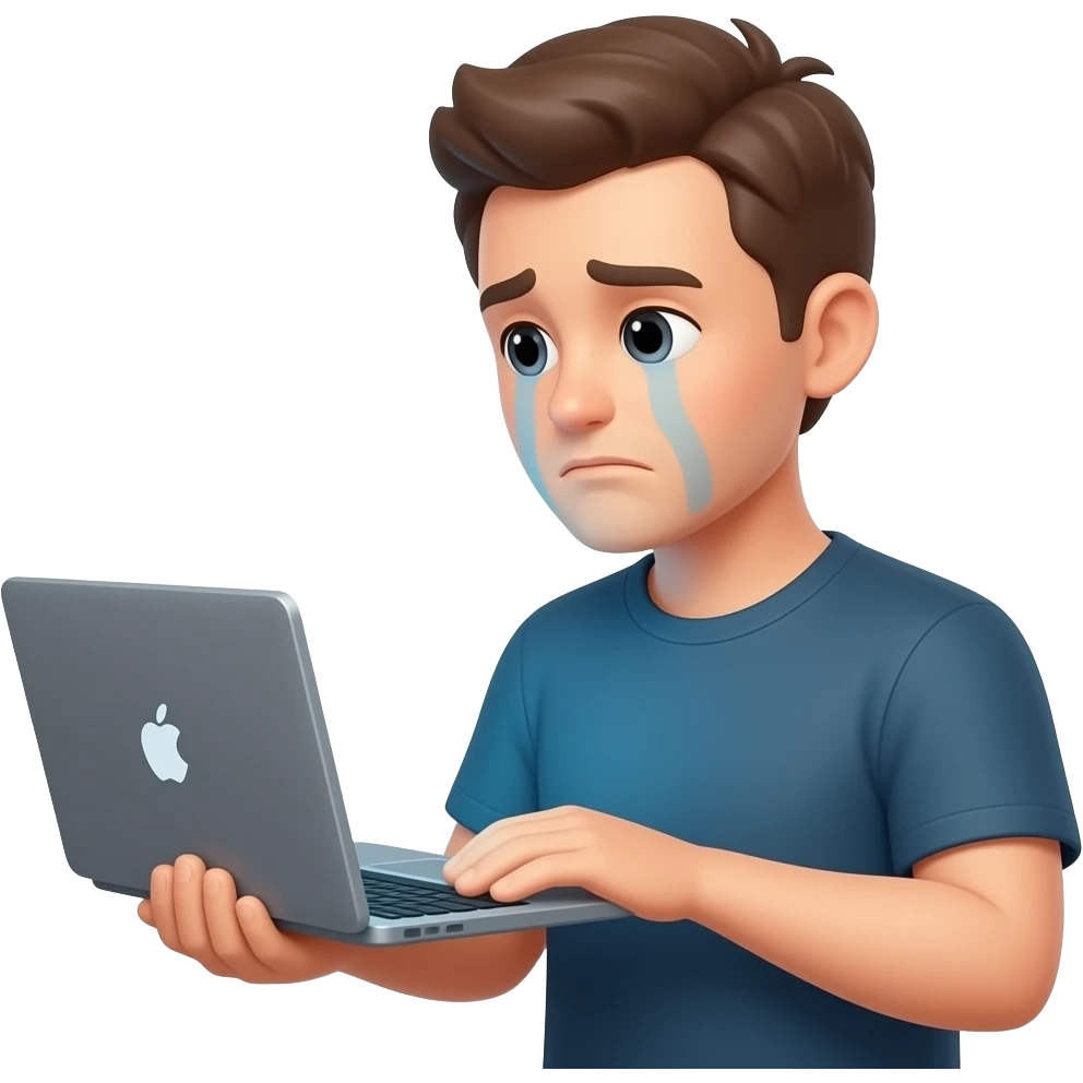 sad programmer and macbook in hand emoji