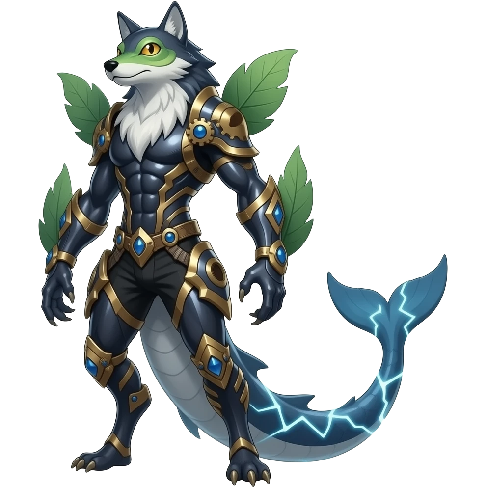 shiny glossy smooth finned frilled gothic tall slim unique epic legendary shiny edgy cool steampunk-cyberpunk-solarpunk-fantasy-Absol-Sprigatito-Vaporeon-Manectric-Mudkip-Fakémon-hybrid emoji