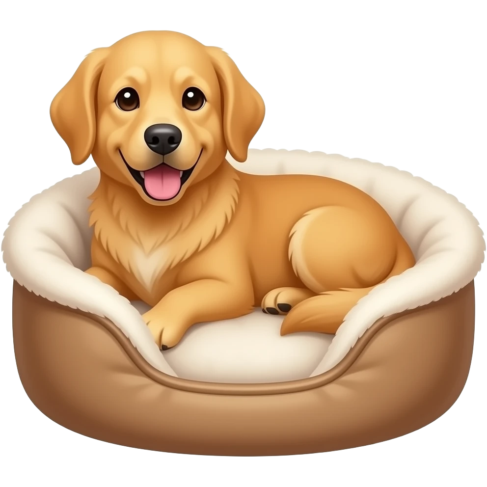 The golden dog is in its cozy dog bed. emoji