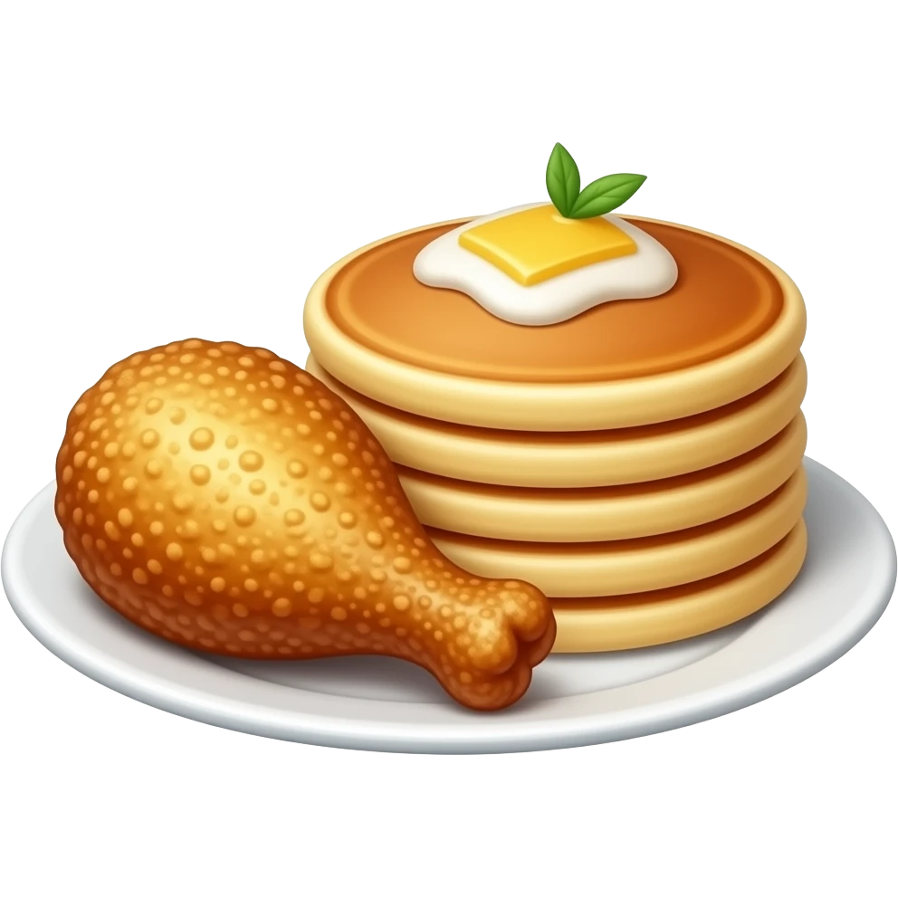 Chicken and pancakes on a plate emoji