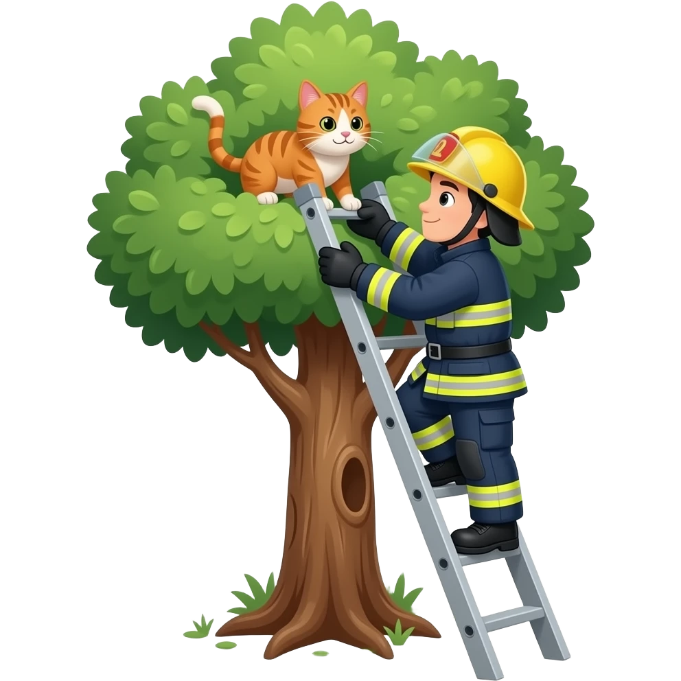 fire fighter hero saving cat from treecrown with a ladder emoji