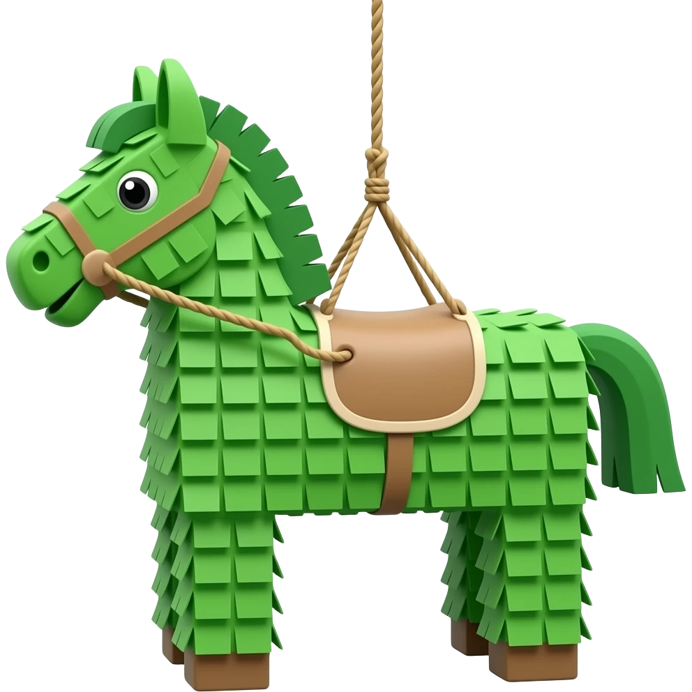 green pinata horse with a hanging rope emoji