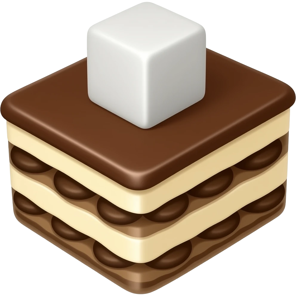 Płaskie tiramisu z kostka cukru u góry emoji