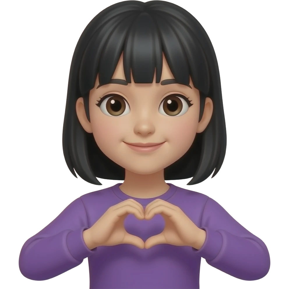 انشئ ايمجي لفتاة شعرها اسود وماابسها ارجوانية تصنع قلب بيديها emoji