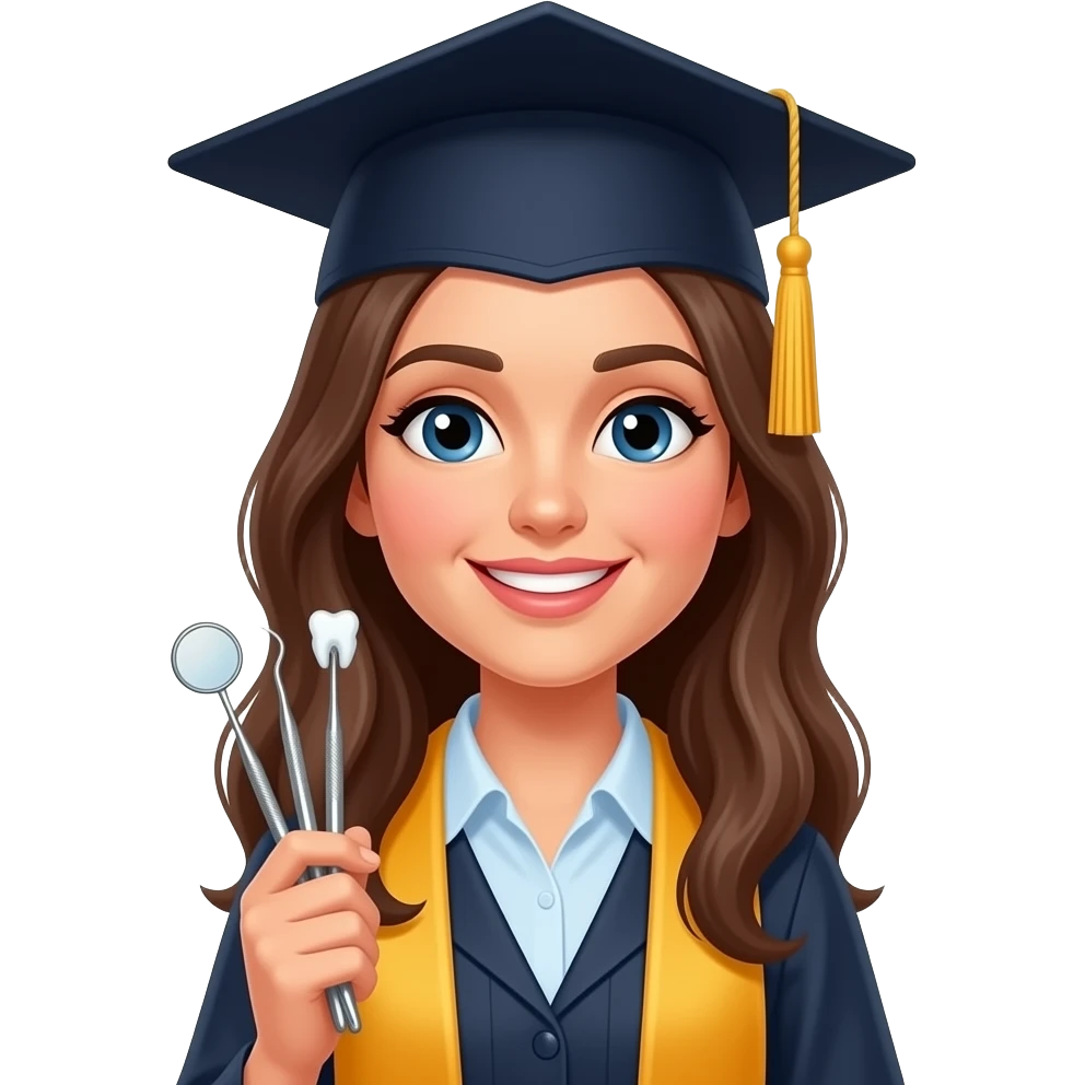graduated woman holding dentist tools emoji