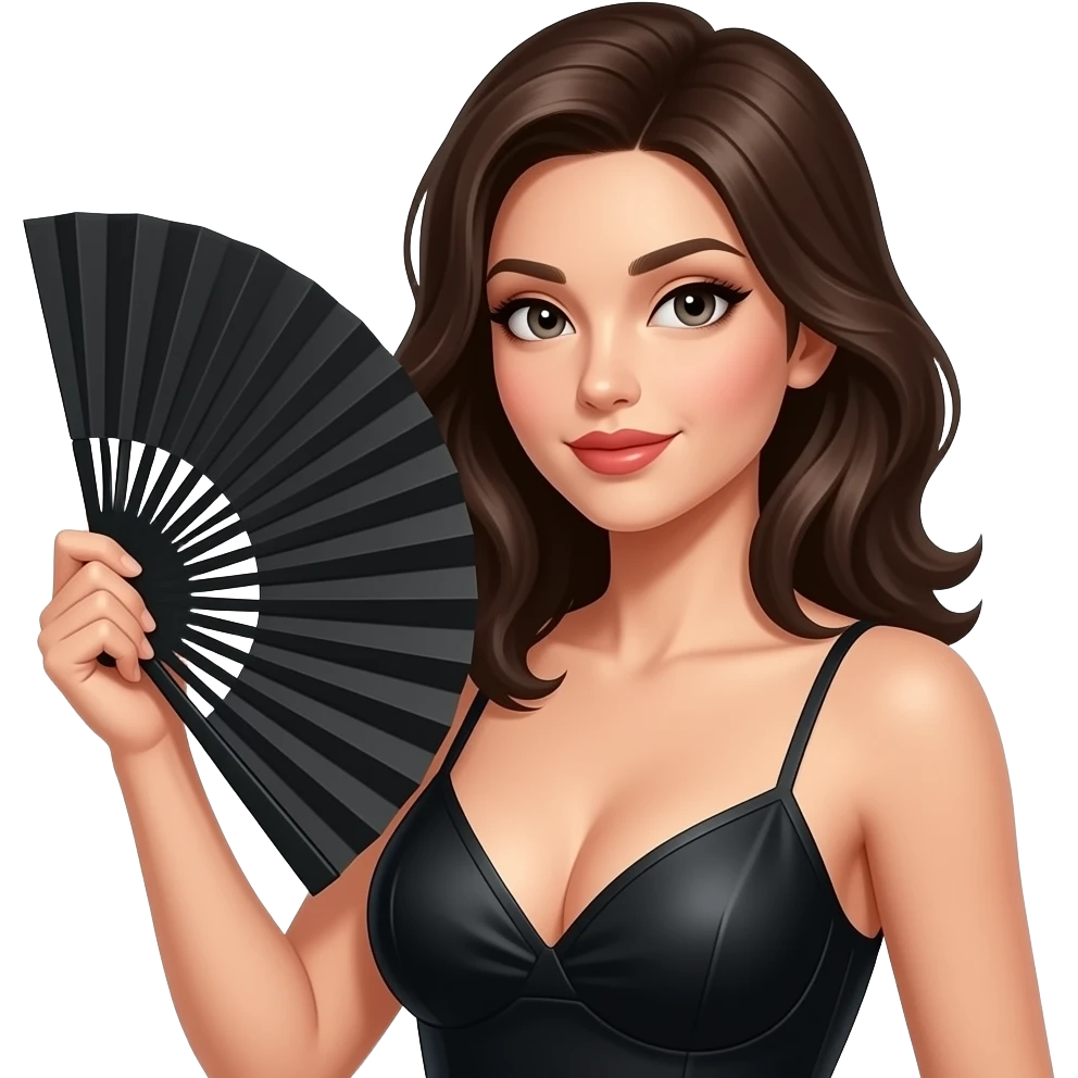 Realisting woman sexy pose model holding a handheld black fan emoji