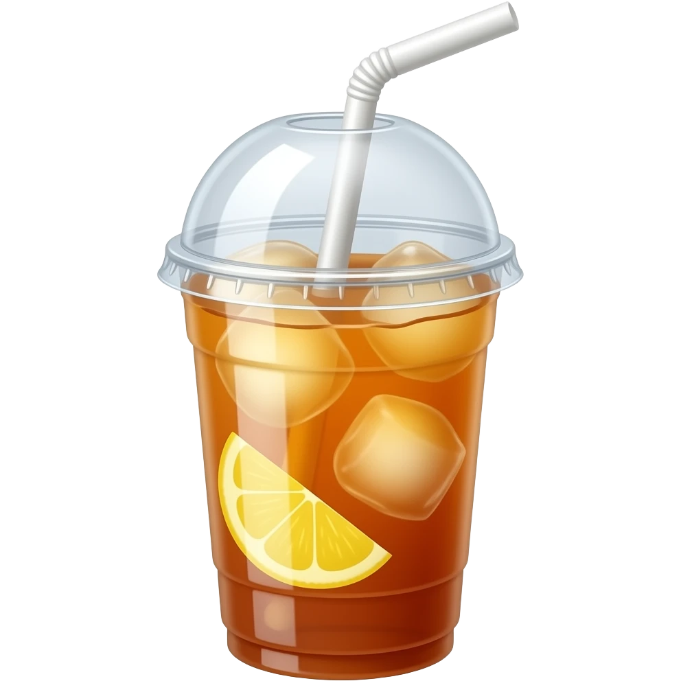 果茶 大杯 塑料杯 冰块 白色吸管 有盖子 里面只要片状柠檬 emoji