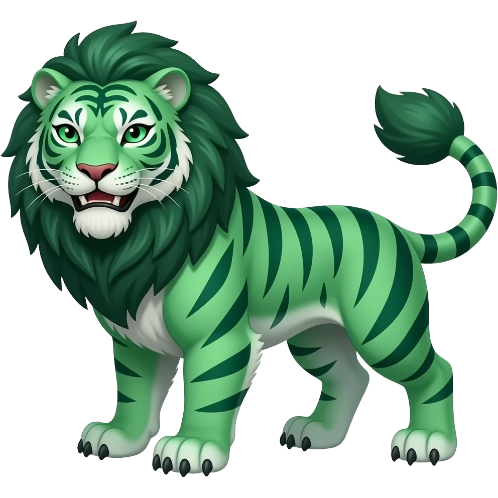Final form of Emerald Meowzer, Stage 3, grown up, Fierce, Emerald Green lion-like, with tiger stripes emoji