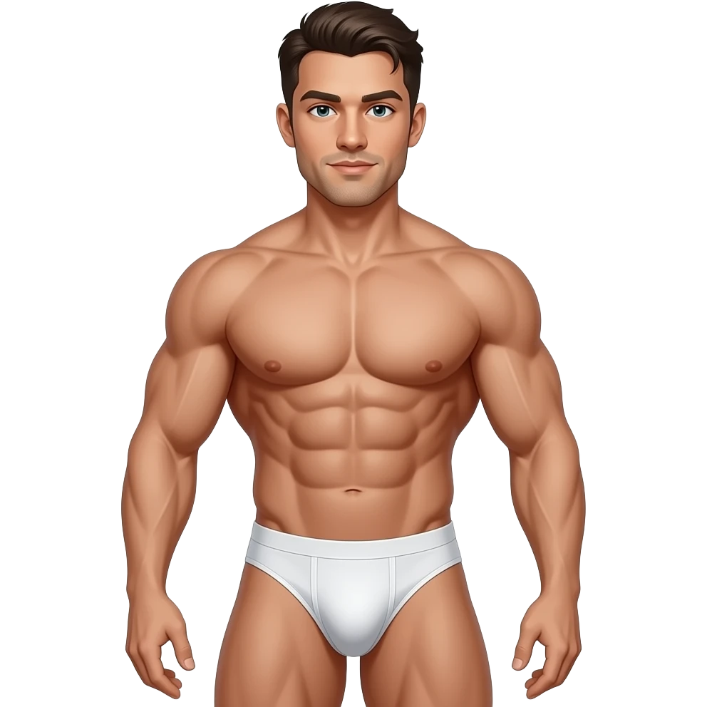 Muscular bodybuilder in classic traditional wide waistband white jockstrap emoji