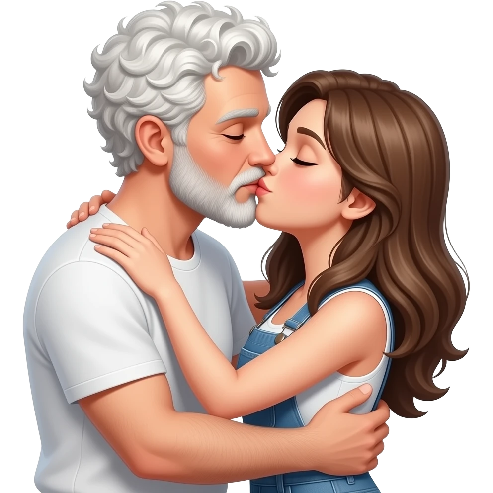 Realistic white man super short curly hair with beard kissing passionately and hugging realistic white girl brown hair emoji