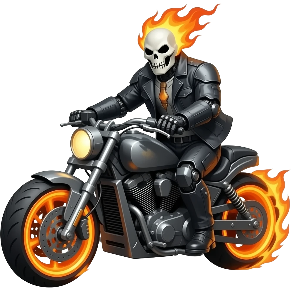 The marvel character Ghost Rider on a war robots frontiers robot as the pilot and have the robot resemble the ghost rider flaming ride emoji