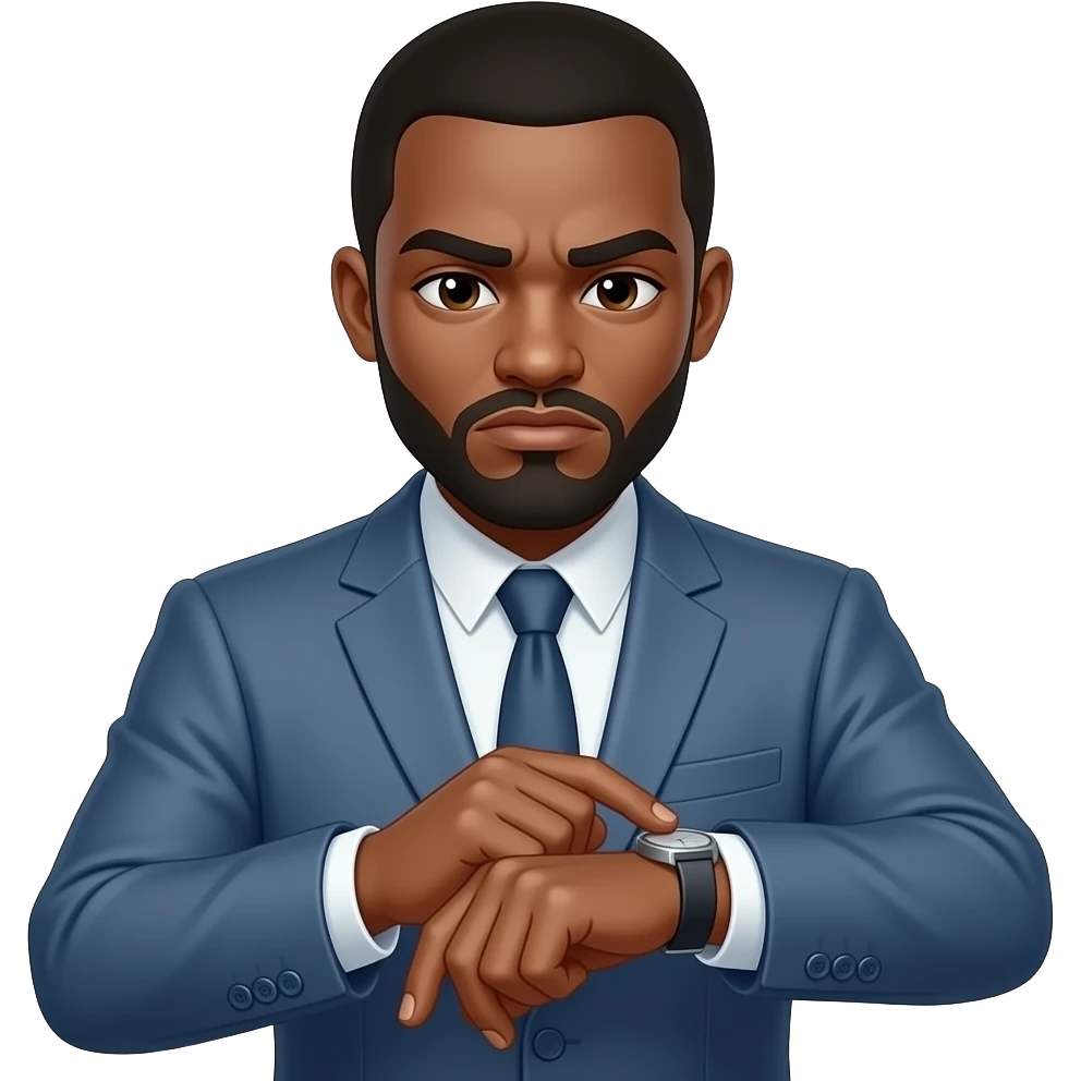 Impatient black man looking at watch emoji
