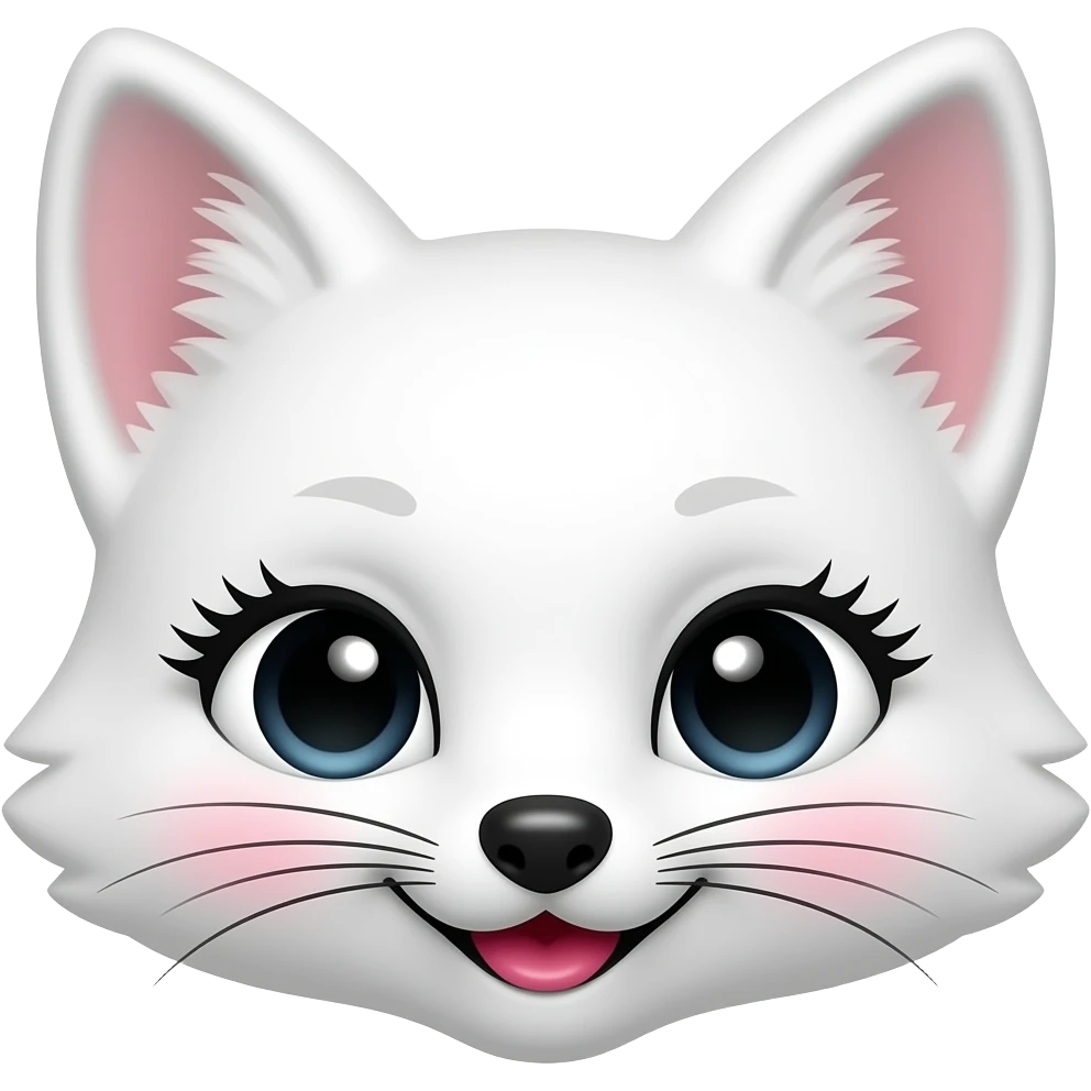 Cute white fox emoji with pretty long lashes and big eyes and pink lips and cheeks with manhwa type and only face emoji