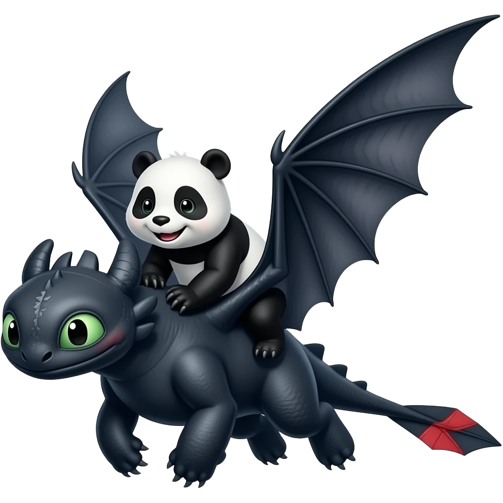 Panda and toothless the dragon together with toothless flying with panda on its back emoji