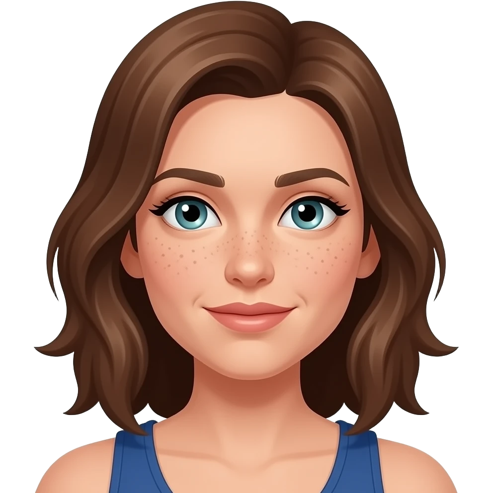 A athletic women with brown hair and bluish grayish greenish eyes, and freckles emoji