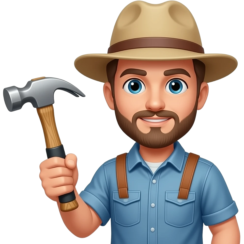 Geologist with floppy hat and a geological hammer emoji