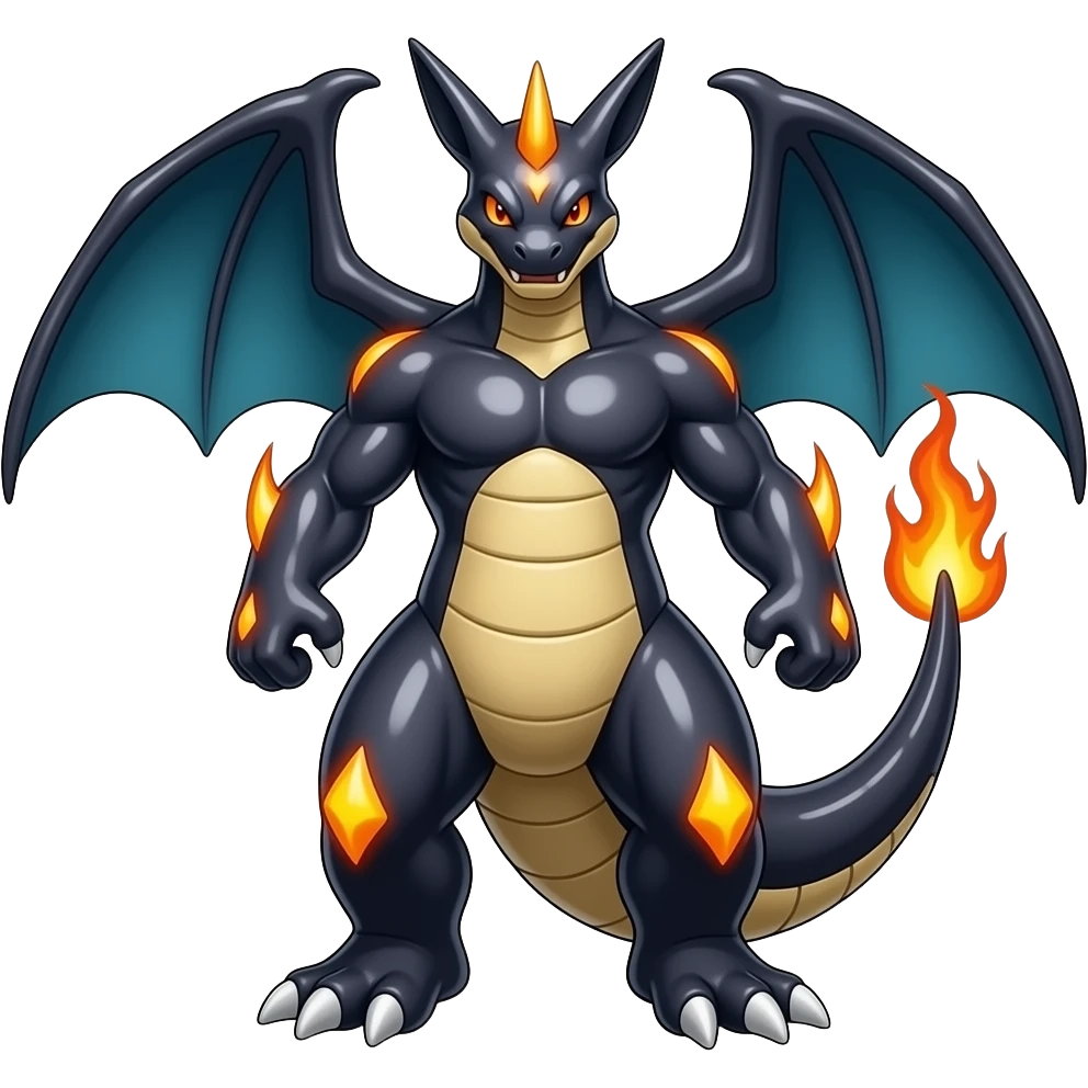 Shiny Dark Dusky Cool Hot Stylish Handsome Garchomp-Cynder-Salandit-Flamedramon-Renamon-Zoroark-Monster-Fakémon-fusion (full body) emoji