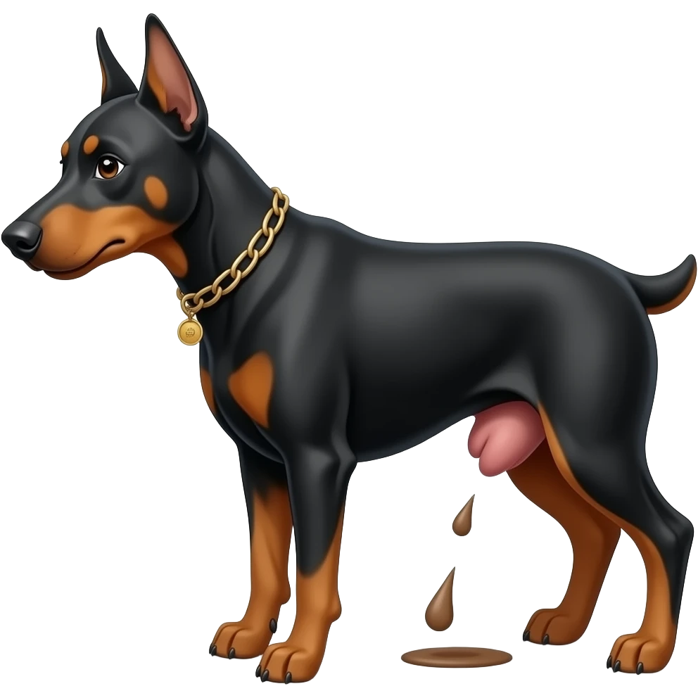 perro doberman haciendo popo en un baño emoji