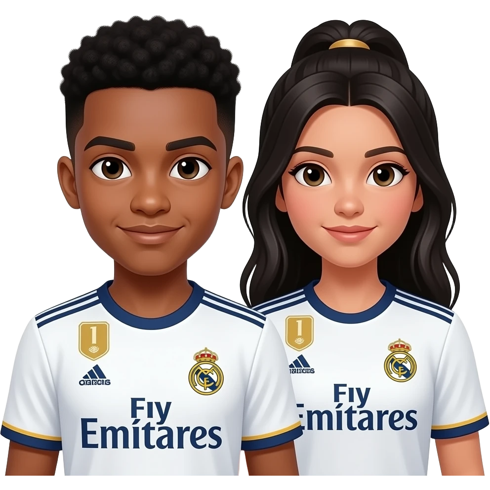 صوره لبنت لابسه ريال مدريد و شعر اسود و على جانبها الاعب vinisus junor emoji
