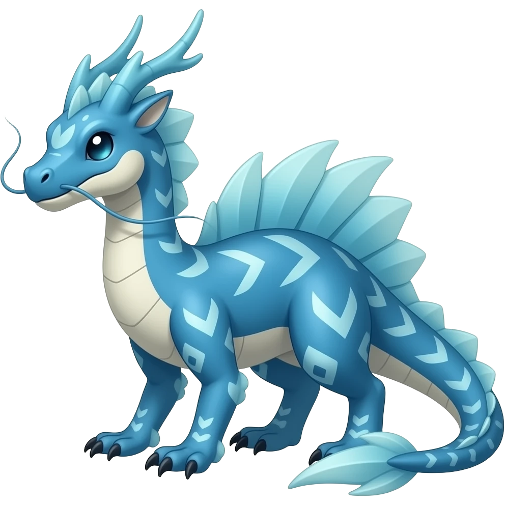 scaly shiny frilled raptorik finned patterned blue tribal-patterned digitigrade quadrupedal Vaporeon-Salandit-Glaceon-hybrid with long thin dragon whiskers emoji