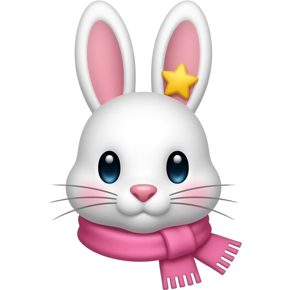 오른쪽 귀에 별이 있는 분홍색 목도리를 한 흰색 토끼 얼굴 emoji