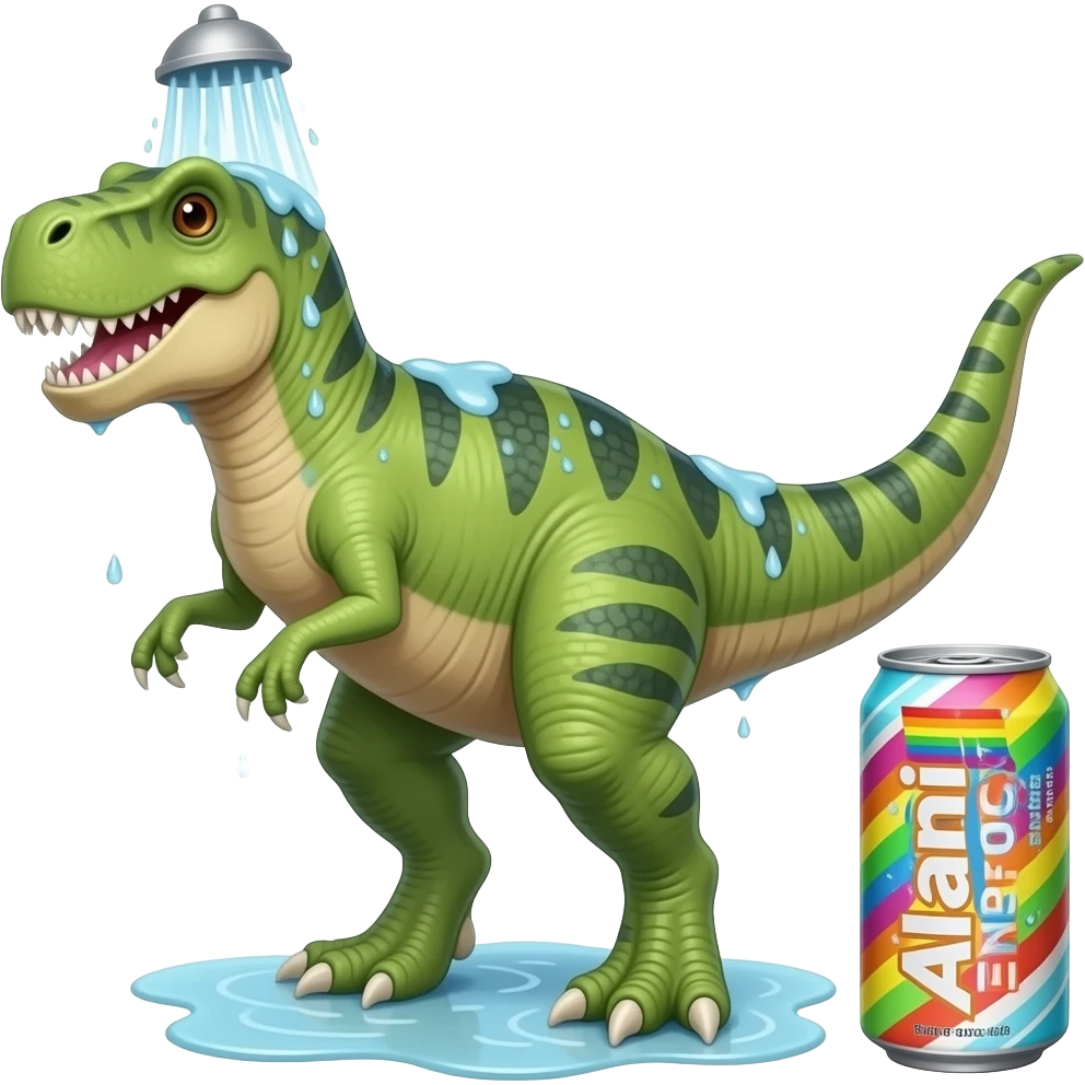 gay dinasour in the shower with alani energy drink emoji