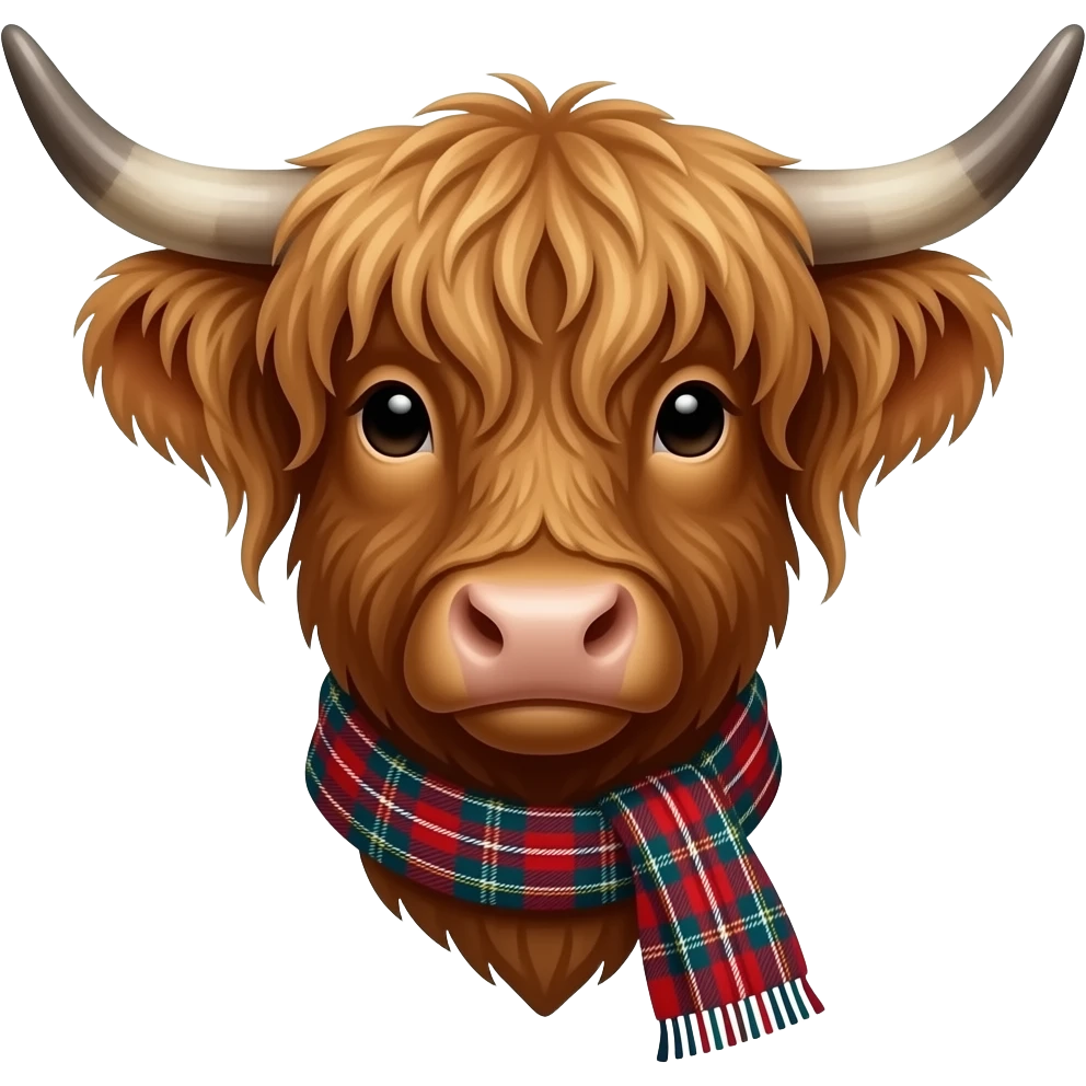 Highland cow head with tartan scarf emoji
