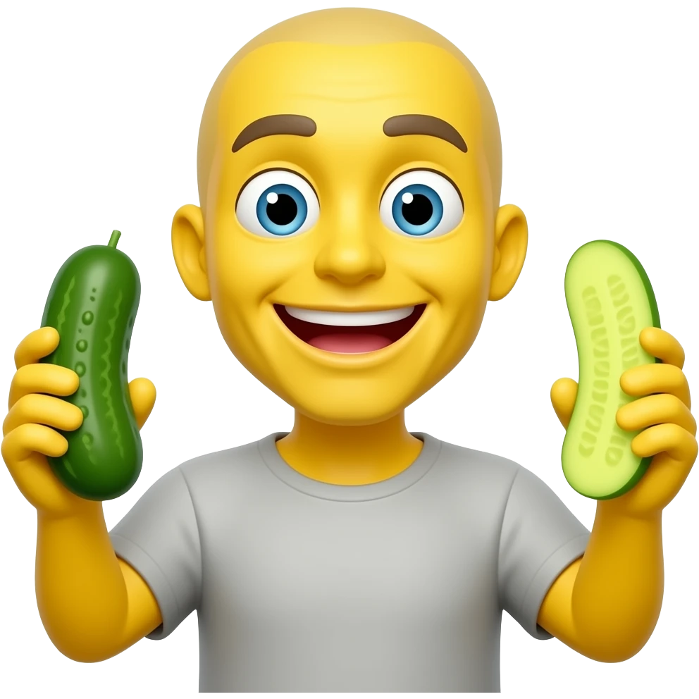 super happy classic 😝with yellow skin and no hair emoji holding a pickle in each hand emoji