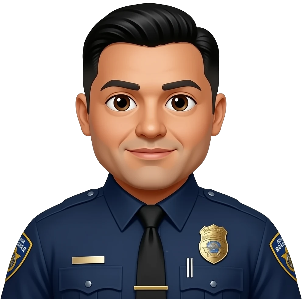 FAT Hispanic police officer with round face, slicked back black hair and brown eyes emoji