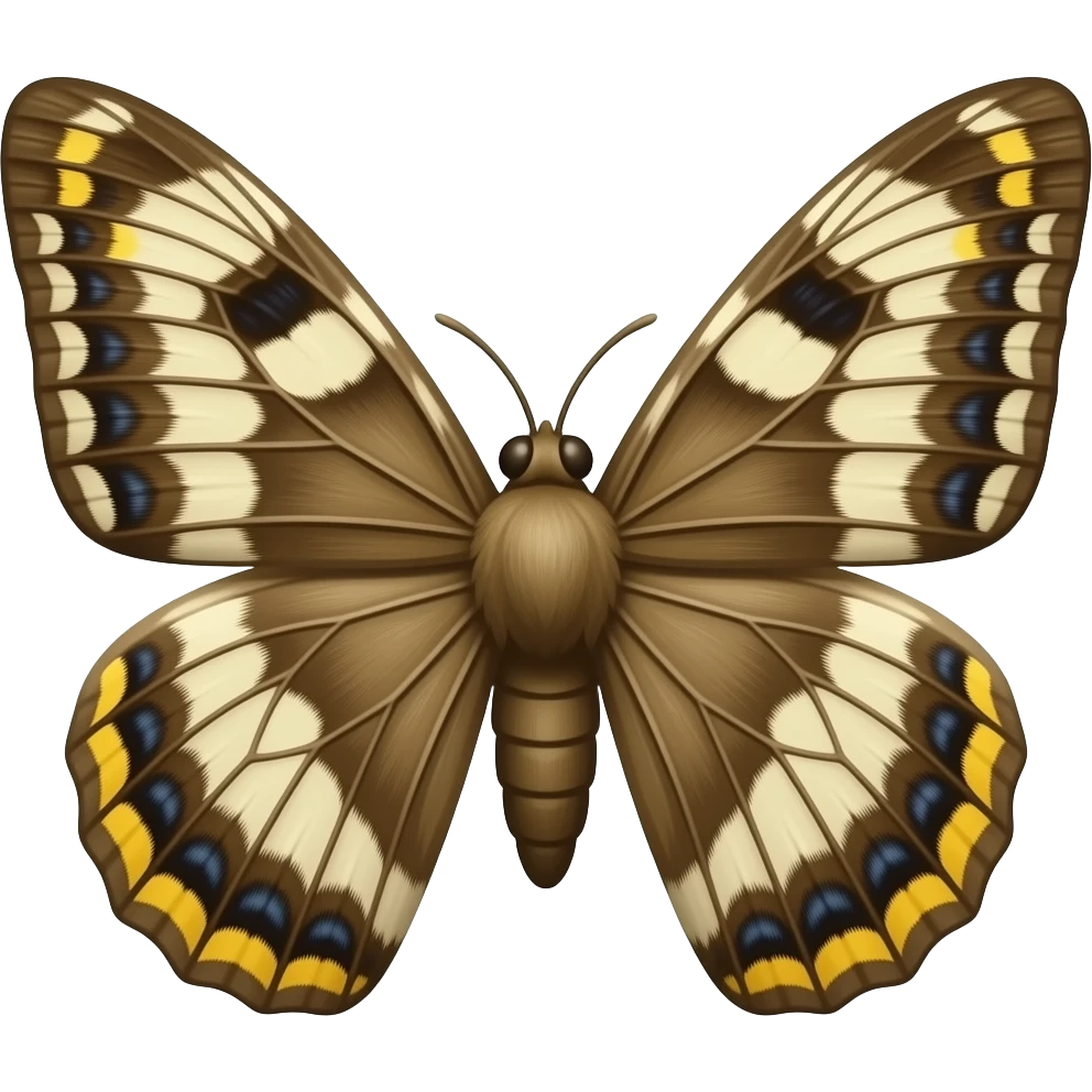 generate an emoji of a moth with the level of the wings below the head. i want its wings spread emoji