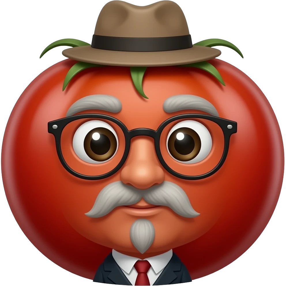 сеньор томат в костюме тройка с очком на веревочкеи в шляпе emoji