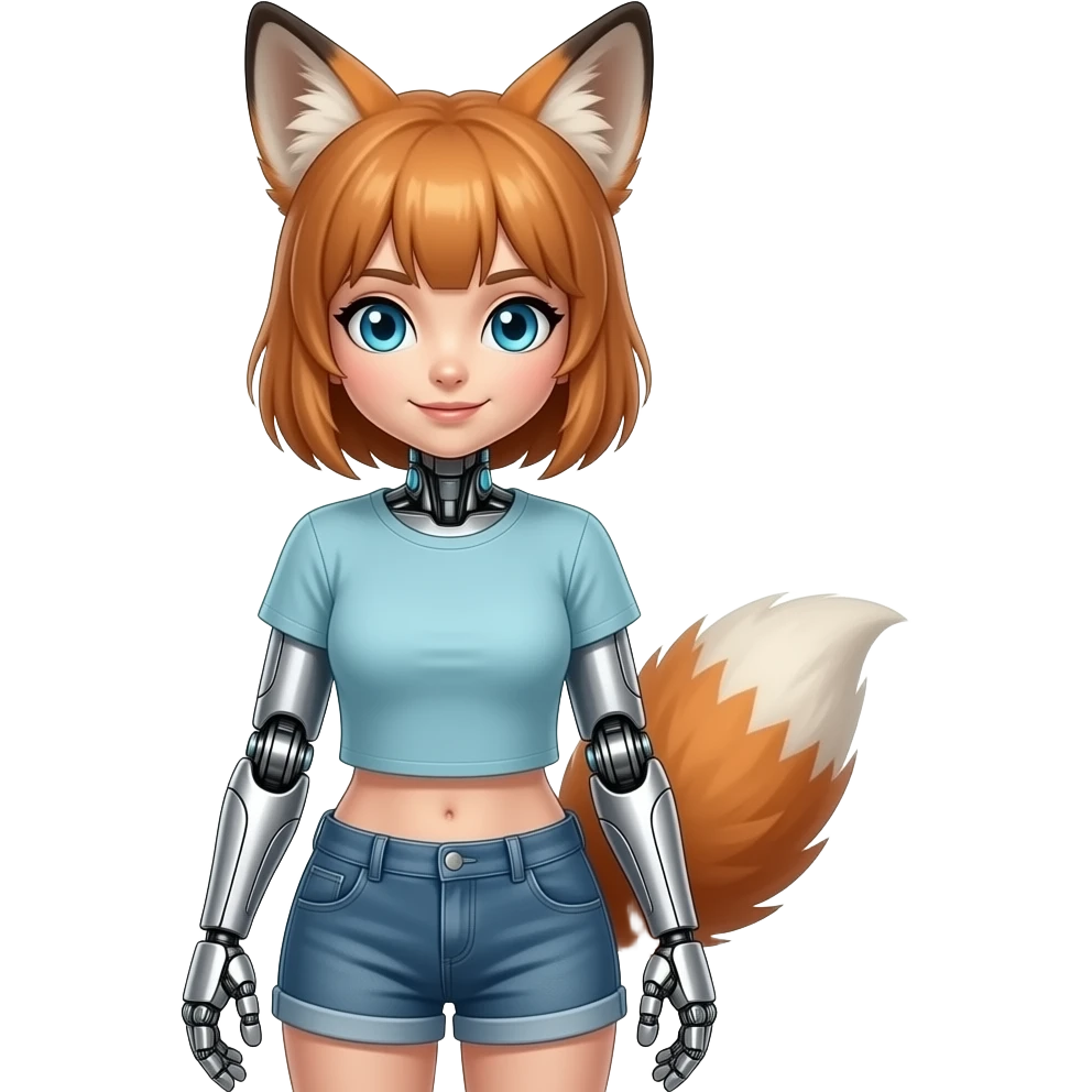 A humanoid robot female fox wearing a tee shirt and shorts emoji