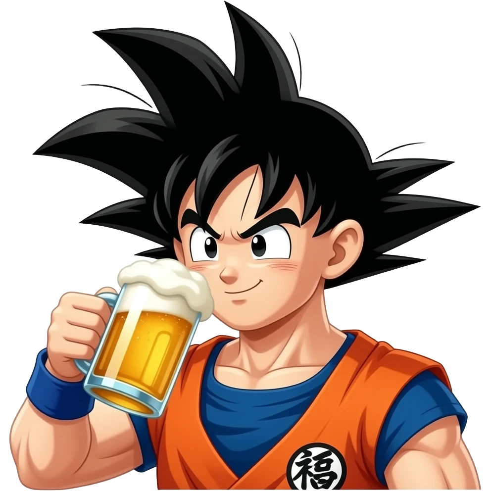 Goku qui boit une bière en emoji réaliste emoji