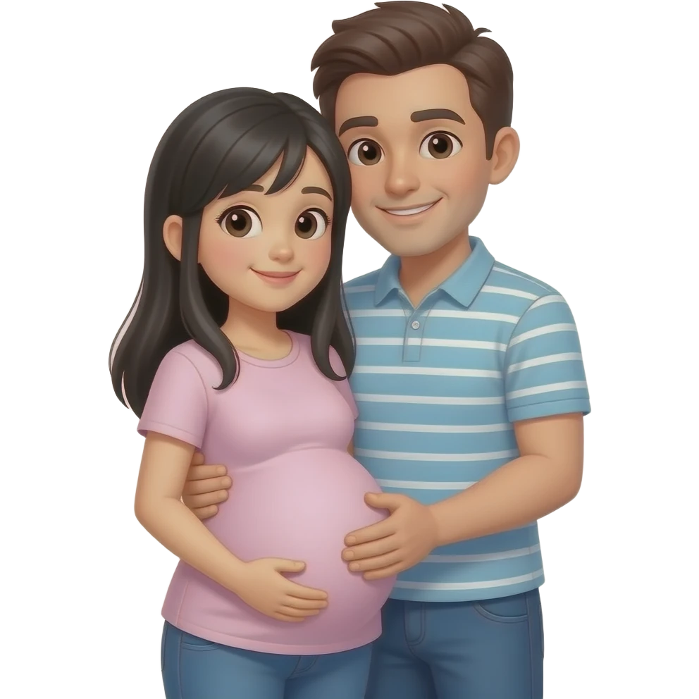 Black hair brown man hugging black hair pregnant asian girl emoji