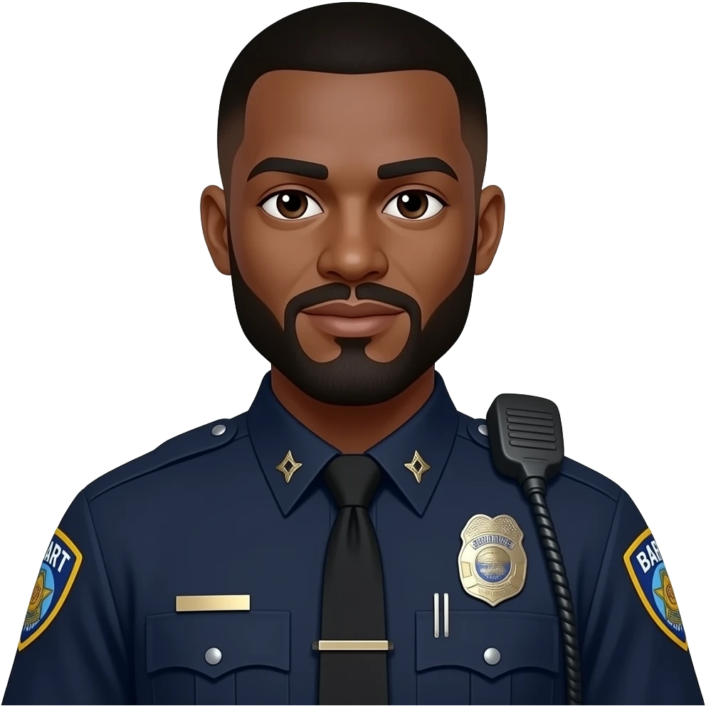 medium complexation black officer with beard and mustache and tapper haircut and BART police uniform emoji