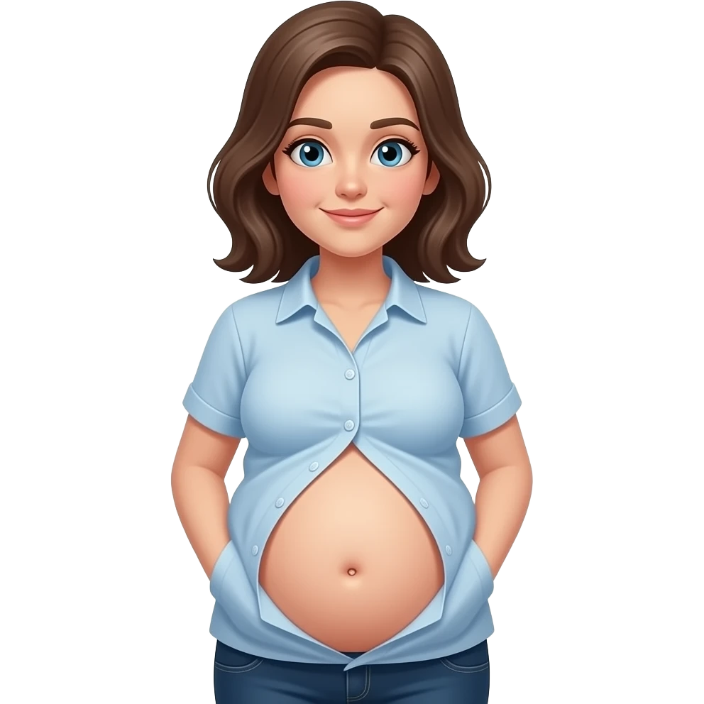 Showing a girl’s big full stomach with a bellybutton going peekaboo and her shrunk shirt losing the battle of the bulge as the poor failing clothes button pop off. emoji