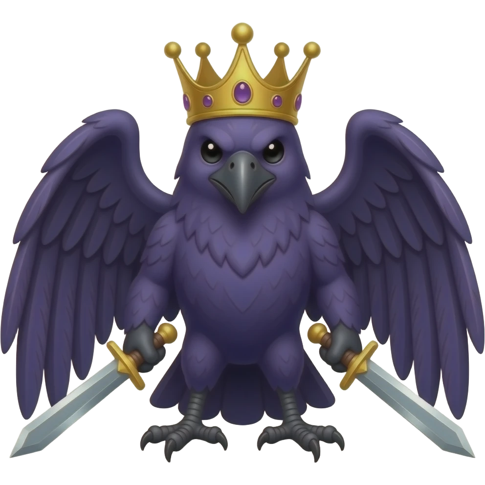 Fierce purple raven bird with swords and a gold crown emoji