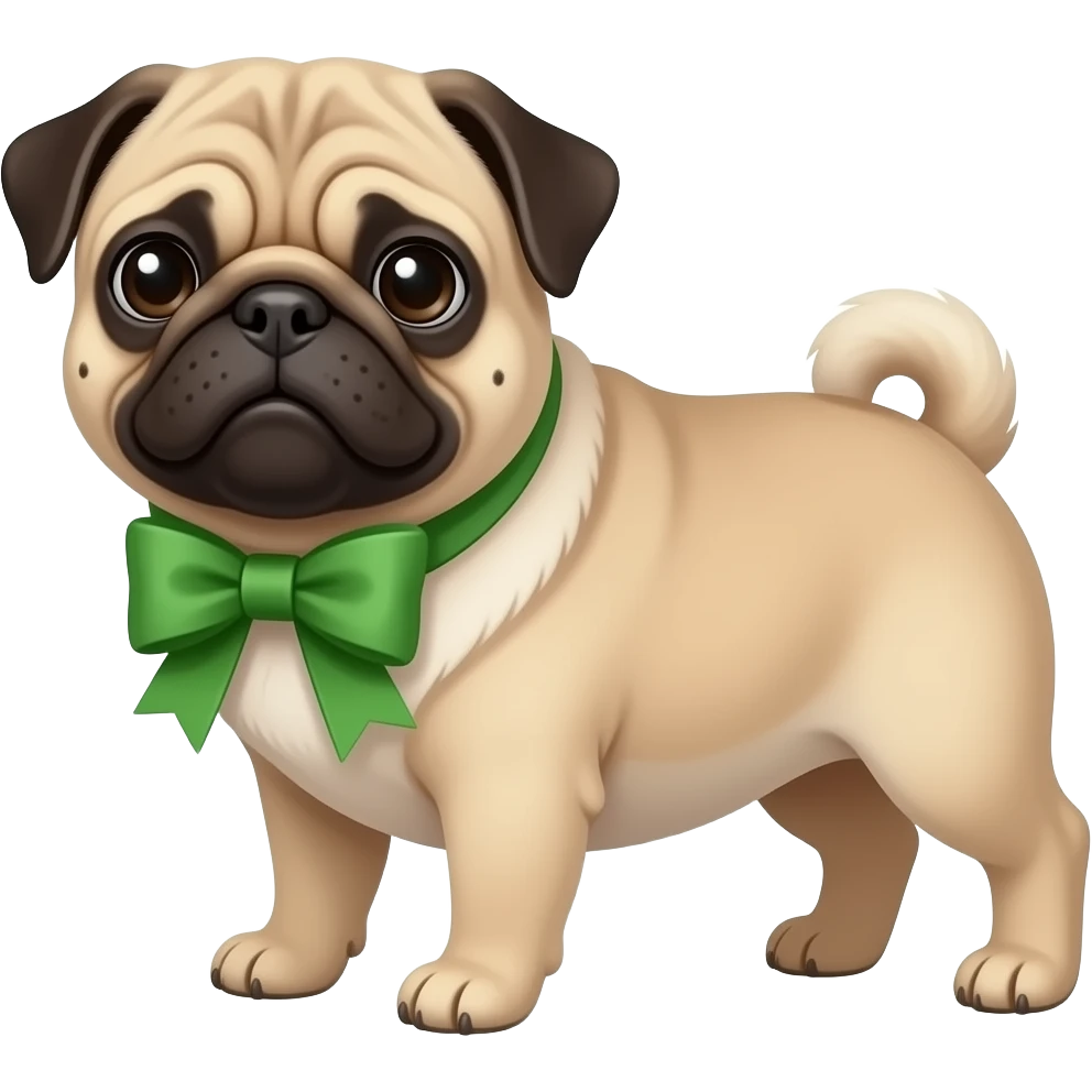 Pugwith green bow, half body emoji