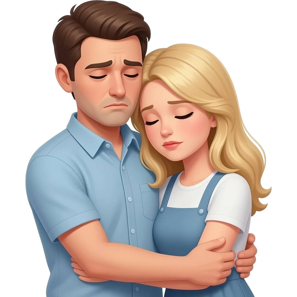 I miss you, sad, man missing blonde woman empathetic hug emoji