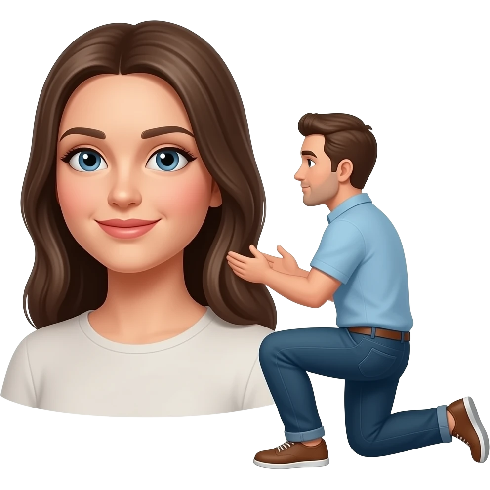 Have the man in attached image kneeling in front of the woman in last image emoji