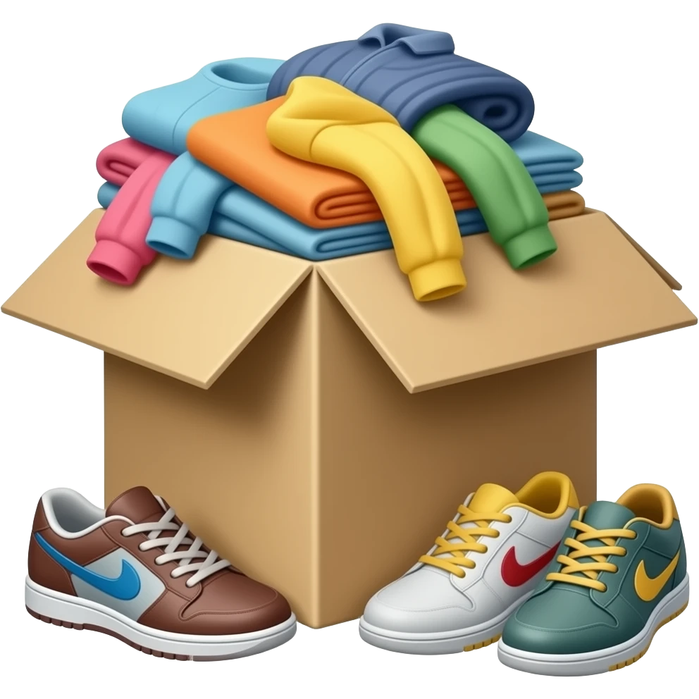 box and clothes piled beside emoji
