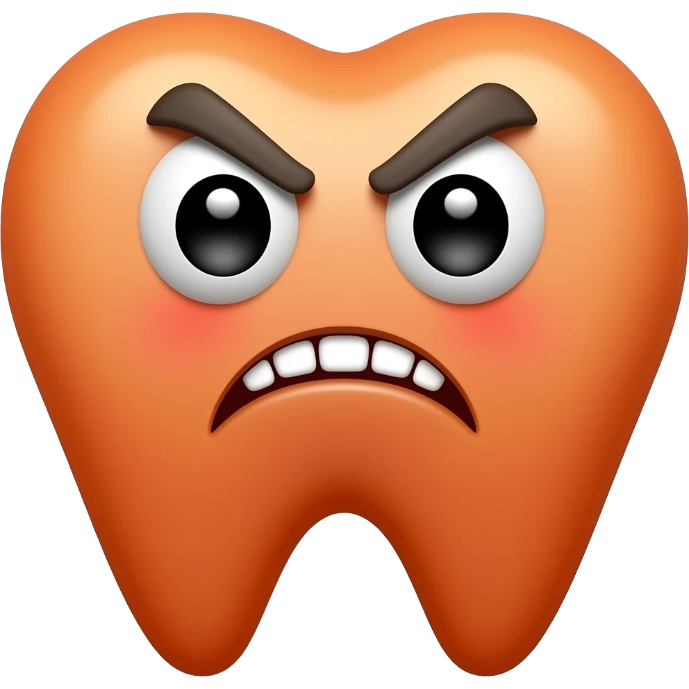 Angry red-orange tooth emoji