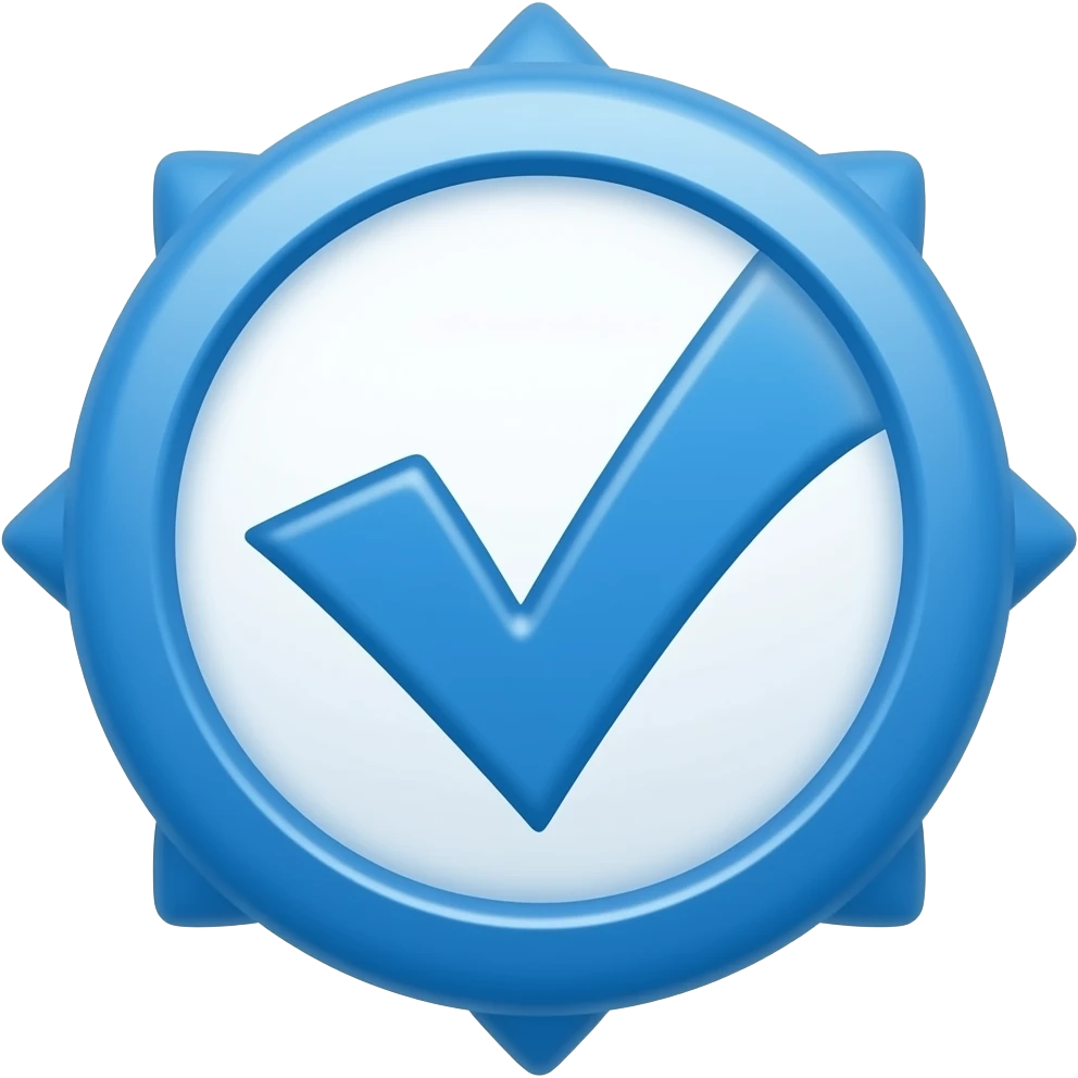 Tick mark ✅ In all blue fill with circular edge and points on circular edge all blue emoji
