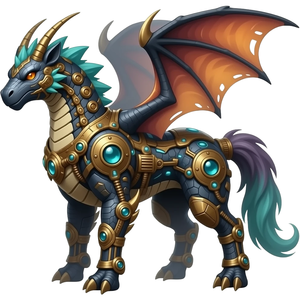 ancient vintage futuristic fantasy-Cyberpunk-Steampunk-Genesect-Salamence-Tyranitar-Brony-Vernid-Fionbri-Fakémon-animal-hybrid, full body emoji